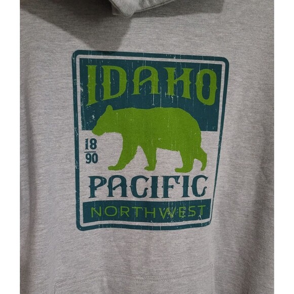 Grey Fleece Lined Hoodie Pacific Northwest Idaho Black Bear Graphic Men’s Large - Picture 3 of 5